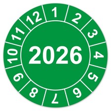 Jahrespr&uuml;fplaketten 2026 gr&uuml;n Pr&uuml;faufkleber Folie Etiketten selbstklebend LTC008
