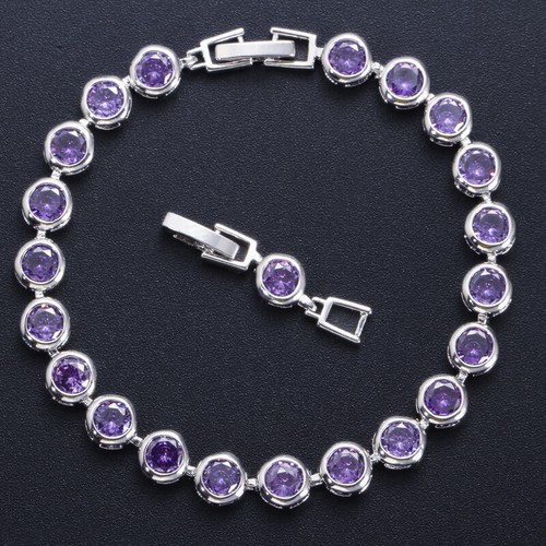 Pulsera de tenis redonda enchapada en oro circonita cúbica multicolor para mujer cadena joyería - Imagen 17 de 28