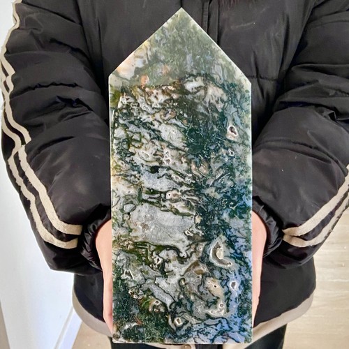 Pilar de cristal de ágata musgo hierba de agua natural de 5,46 lb cristal Reiki - Imagen 10 de 13