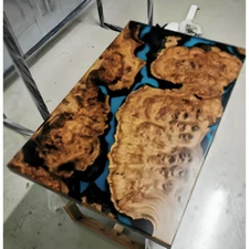 Blue Epoxy Dining Table Top Resin Wooden Live Edge Furniture Table Decor.