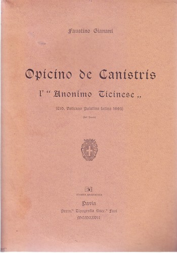 Opicino de Canistris. L'"Anonimo Ticinese" - F. GIANANI - STAMPA ANASTATICA 1996
