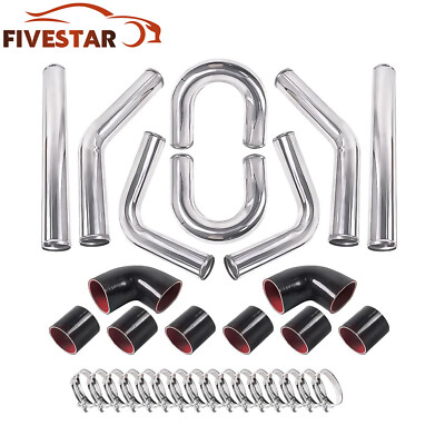 8 Pcs 3'' Black Intercooler Piping Kit + U Bend +T-Bolt Clamps +Silicone Couplers