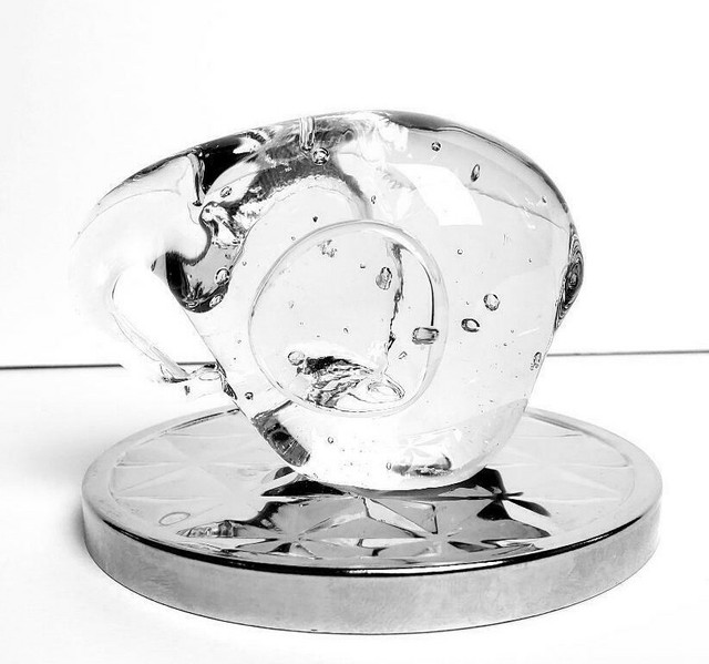 Vintage Glass Elephant Animal Figurine Bubbles Paperweight Clear Solid