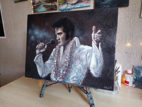 Elvis Presley Original Oil Painting on Canvas. Elvis King Of Rock and Roll Art - Picture 3 of 9
