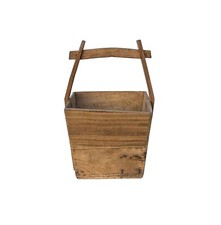 Vintage Rustic Raw Wood Light Tan Square With Handle Wood Bucket JK246