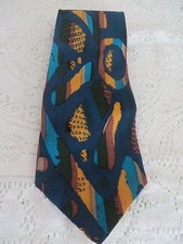 COOGI AUSTRALIA TIE Silk Hand Made BEAUTY Teal Blue Green Tans Golds NECKWARE