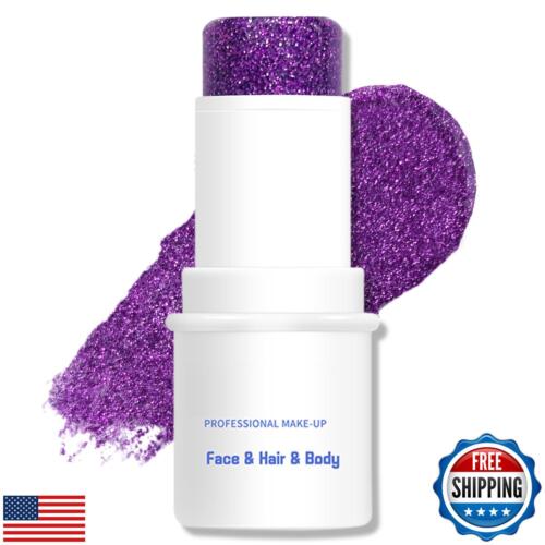 Jutqut Body Glitter Stick, Chunky Glitter Gel for Face Body Hair, Purple Glit