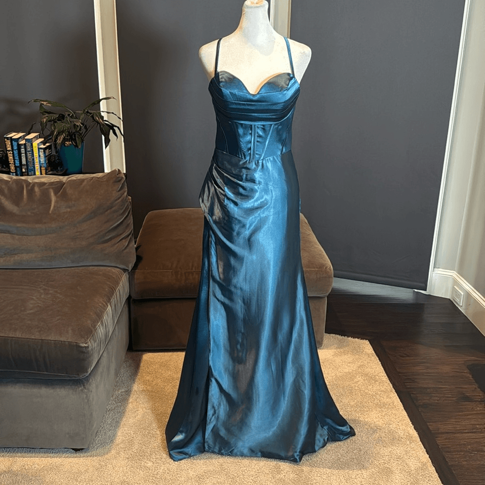 criss cross front prom dress Atria Criss-Cross Halter Long Prom Dress