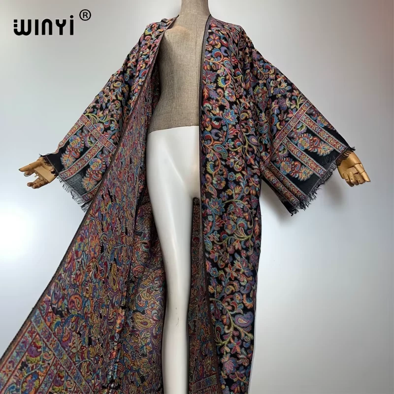 Winter Women Tassel Pashmina Embroidery Long Coat Loose Lapel Robe Femme Thick W - Image 3 of 4