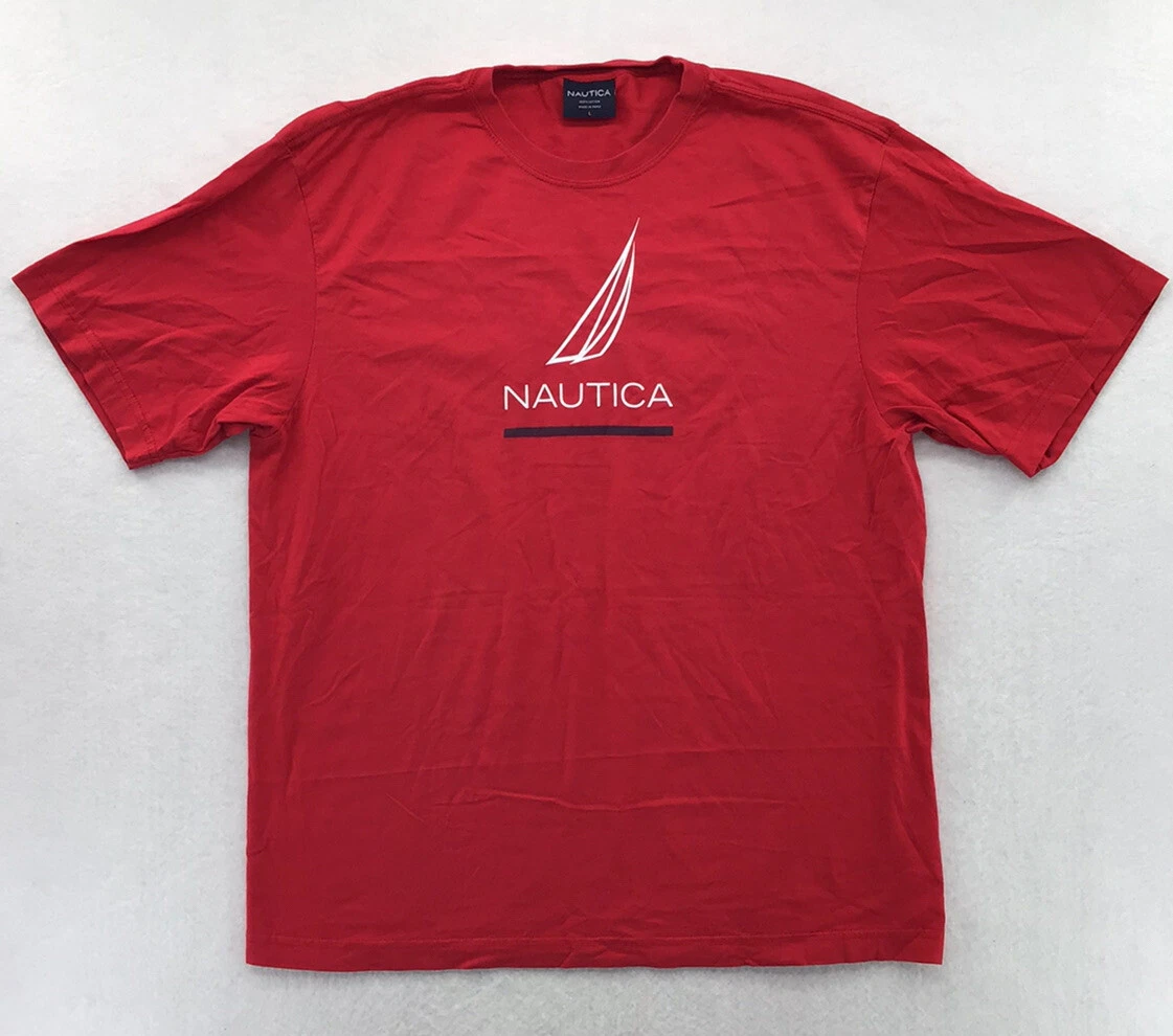 Nautica T Shirt Mens Large Red Short Sleeve Full Front Logo