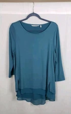 Soft Surroundings Tunic Top M Sheer Ruffle Hem Slub Hunter Green Casual Work