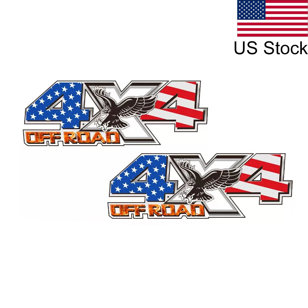 2Pcs 13.7 Inch Patriotic US Flag and Eagle 4X4 Off Road Truck SUV Side Decal Stickers