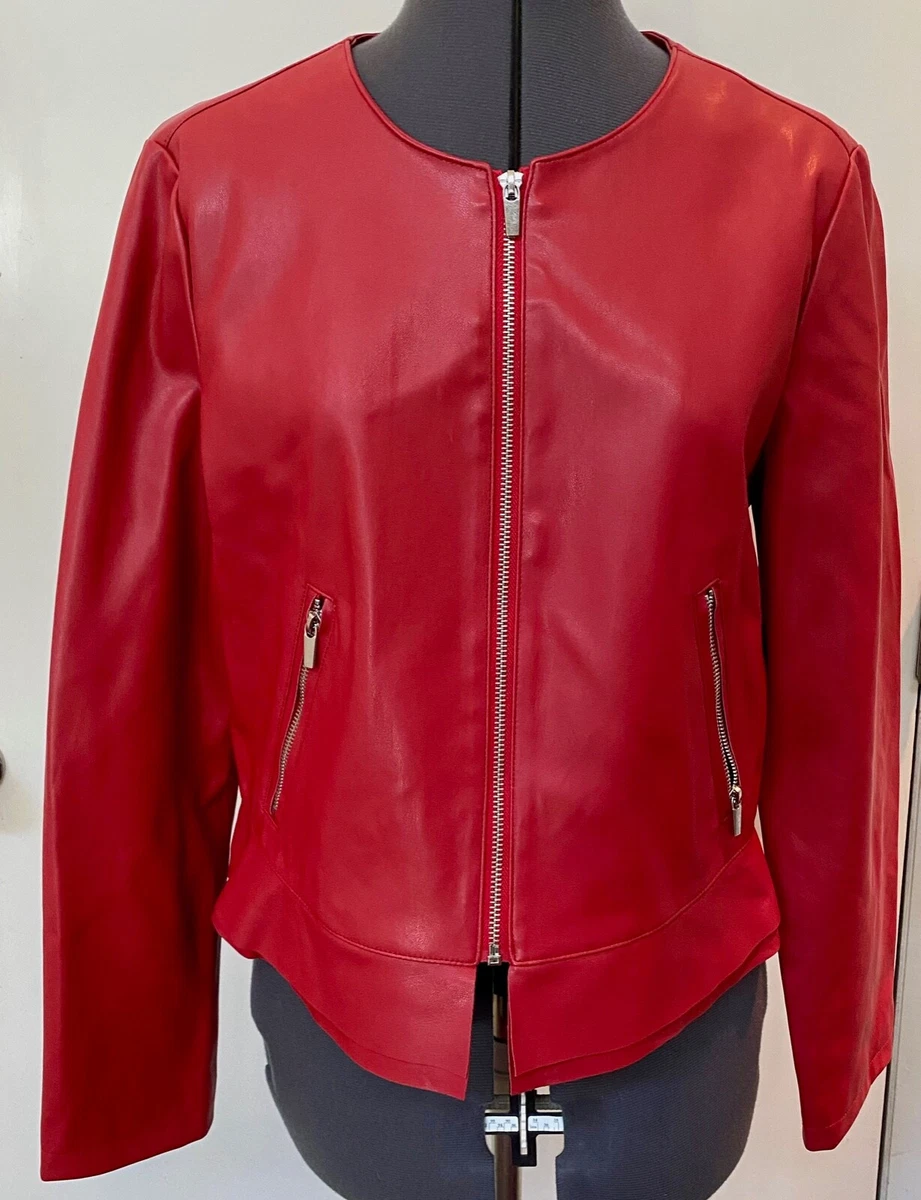 NEW ZARA OUTERWEAR LADIES RED VEGAN MOTO JACKET SOFT FAUX LEATHER PEPLUM XL  NWOT | eBay
