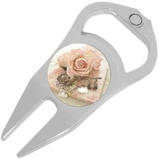 Pink Rose Vintage Key Golf Ball Marker Divot Repair Tool Bottle Opener