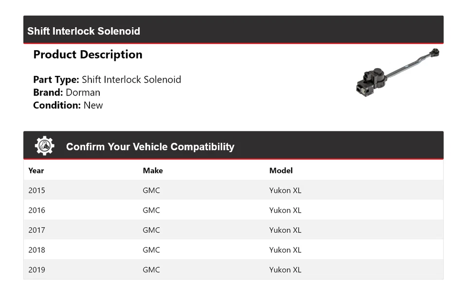 Solenoide de bloqueo de cambio Dorman para GMC Yukon XL 2015-2019 2016 2017 2018 Foto 2 de 4