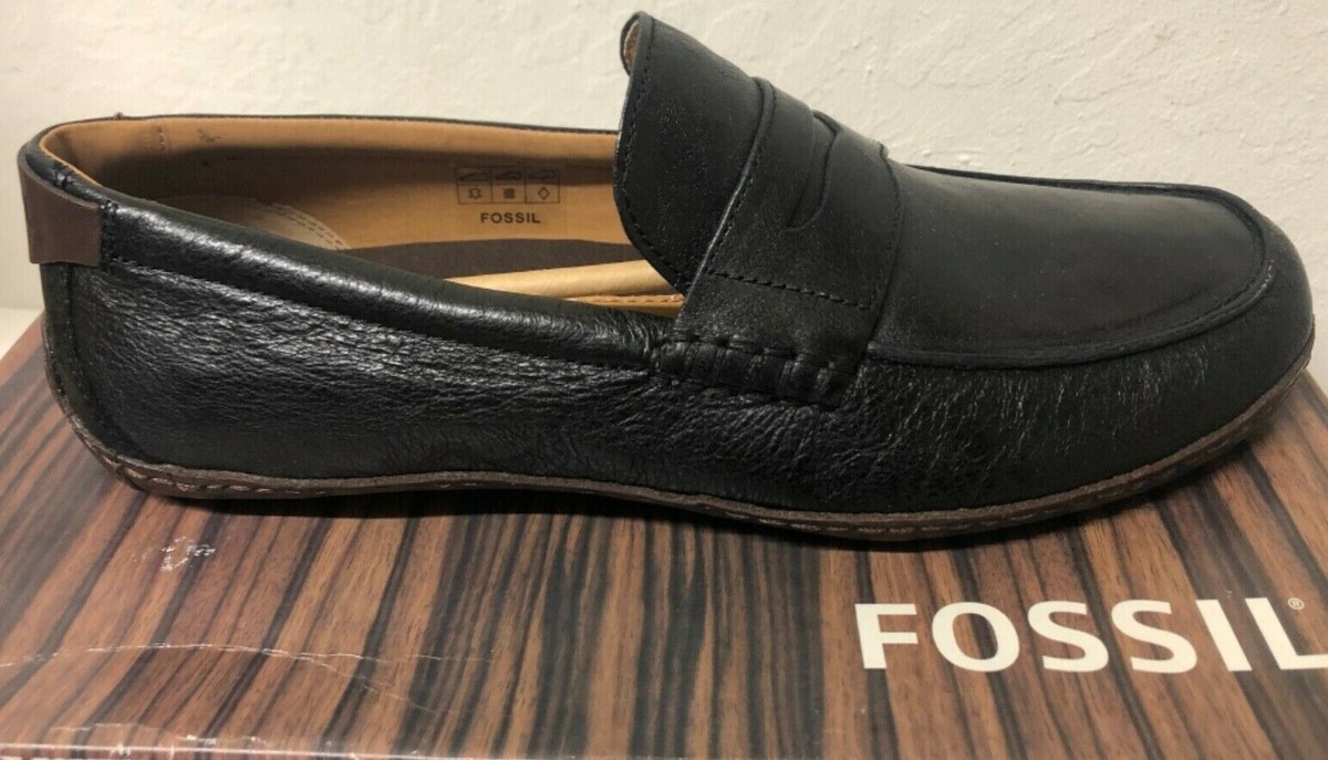 NEW MENS FOSSIL RALLY PENNY BLACK LEATHER DRIVING LOAFERS  display picture 2