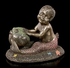 Mermaid Figure With Pufferfish - Fantasy Nixie Siren Statue Decor