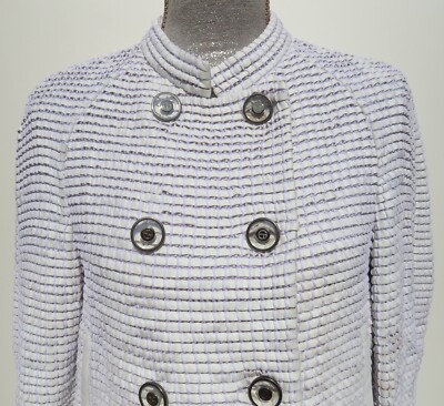 GIORGIO ARMANI White Woven Lamb Leather Double Breasted Blazer 