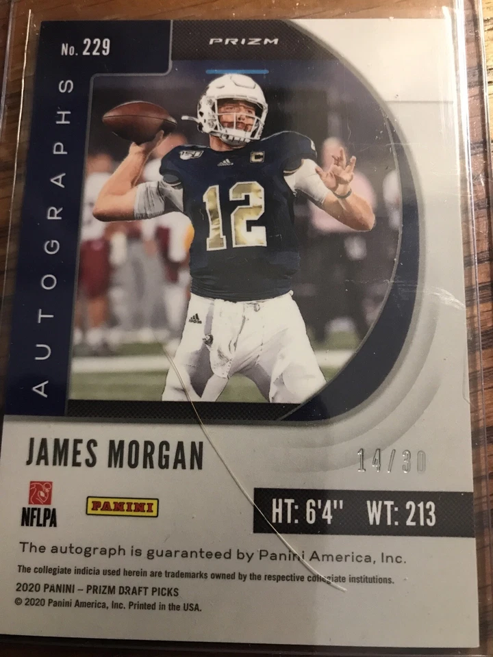 JAMES MORGAN 2020 PRIZM Draft Carolina BLUE Refractor  #229 ROOKIE RC AUTO 14/30 - Image 2 of 2