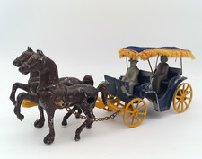 ANTIQUE STANLEY TOYS CAST METAL HORSE BUGGY WAGON SURREY FRINGE TOP DRIVER RIDER