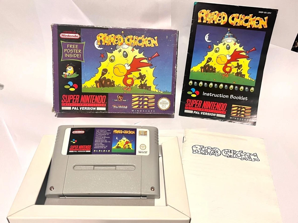 BOXED RARE SNES SUPER NINTENDO GAME ALFRED CHICKEN EU PAL SNSP P