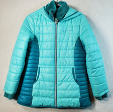Free Country Quilted Jacket Girls Large Green Long Sleeves Hooded Full Zip