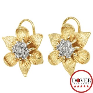 Nachlass Diamant 14K mehrfarbig Gold Pave Floral Struktur Ohrringe 5 5 Gramm NR