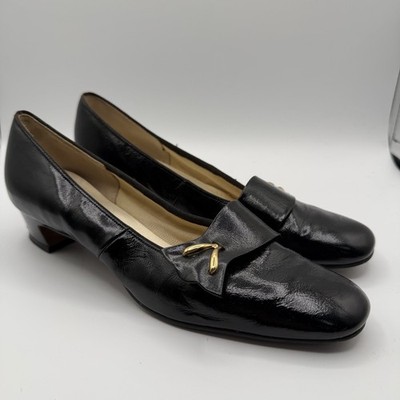 Vintage Naturalizer Funster Black Leather Loafer Heels Women 8.5AA Narrow