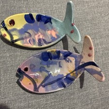 Vintage Jim Rice Naples Studio Pottery Two Painted Ceramic Fish  Bowls 5.5” EUC