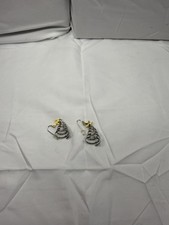 Swirl Christmas Tree Dangle Earrings Topped w Gold Star 1