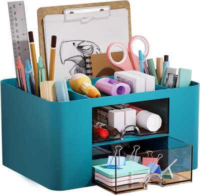 Pen Organizer with 2 Drawer, Multi-Functional Pencil Holder for Desk, Desk Organ