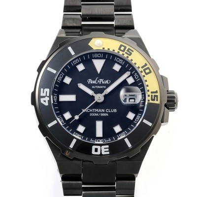 PaulPicot 1251 NJ SMGN 4000N 3614 Watch Diver Automatic Black Dial SS PVD