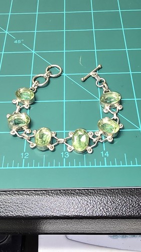 Vintage sterling silver green peridot Gemstones Bracelet Toogel Clasp - Picture 3 of 11