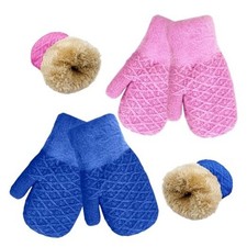 2 Pairs Kids Winter Mittens Warm Thermal Thick Fleece Knitted Snow Purple blue