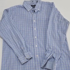 Nautica Men's Dress Shirt L Regular Fit Blue/White Plaid Stretch 16-16.5 34/35