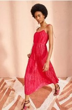 ULLA JOHNSON Sz 6 Orla Dress Orchid Pink Crinkle Pleated Midi Tie Shoulder NWT