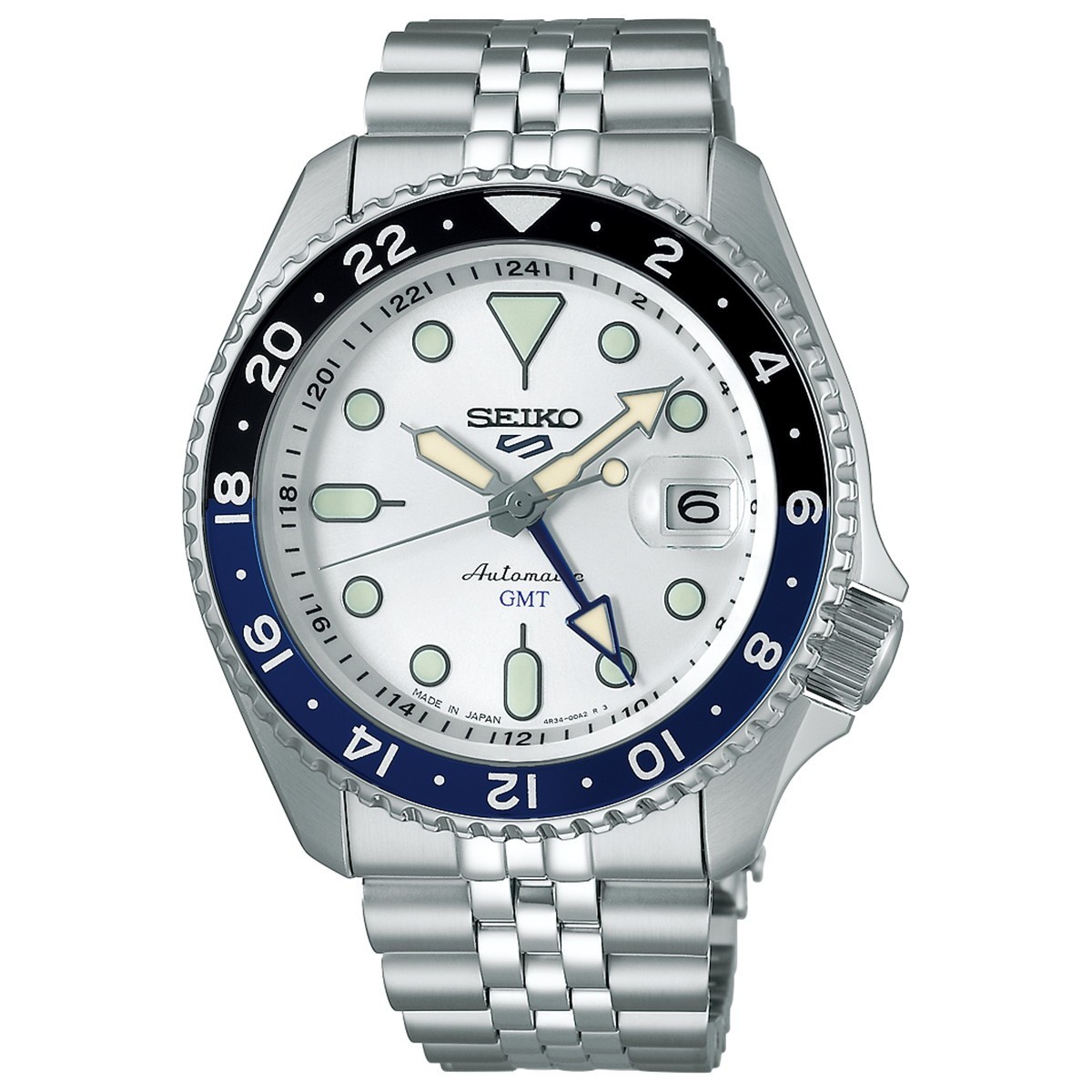 Seiko 5 SBSC017 GMT Automatic Men's Watch White Dial 42.5mm Analog