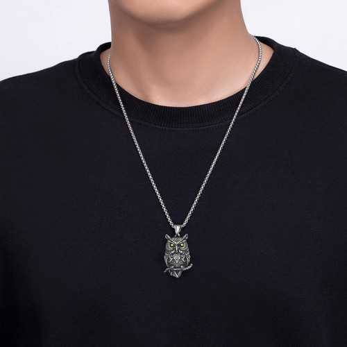 Wise Owl Necklace for Men Women Lucky Wisdom Pendant Jewelry Gifts 23.6" Chain - Picture 3 of 5