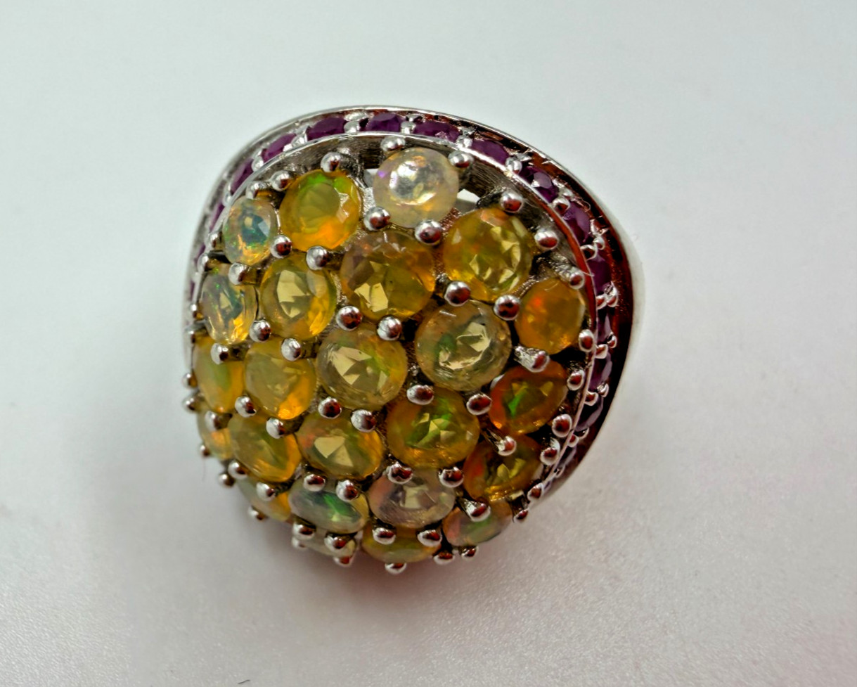 Sterling Silver Ring BBJ Designer Opal Ruby Clust… - image 8