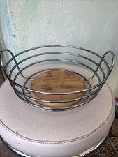 FRUIT BASKET CHROME STYLE WITH WOOD BASE