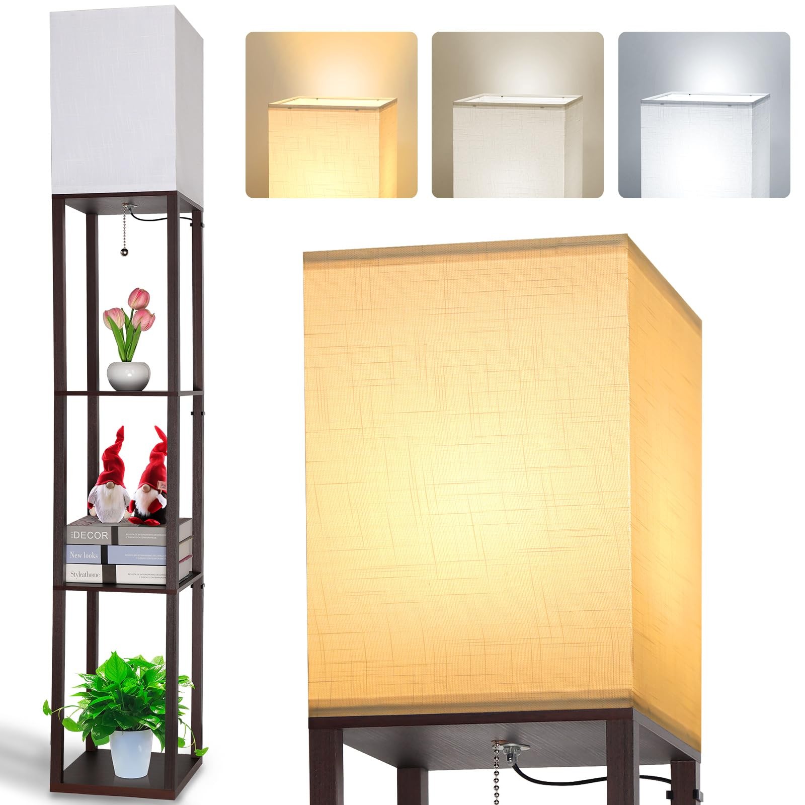 LAMPADA DA TERRA IN LEGNO MARRONE LAMPADA DA PAVIMENTO RETRÒ CON RIPIANO DESIGN