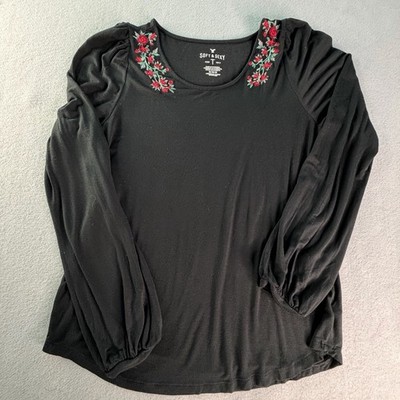 American Eagle AEO 'Soft & Sexy' Embroidered Long Sleeve T-Shirt Top Womens Med