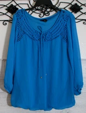 AB Studio Women's Top Size XL Short Sleeve Blue Round Neck
