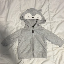 Carter's Gray Hooded Full Zip Fleece Jacket Bear Face 3 Months