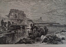 CLIFFS OF GREEN RIVER WYOMING c1872-4 Antique Print Thomas Moran