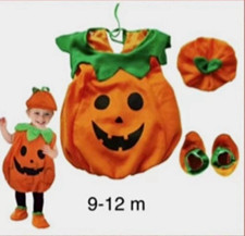 Kids Unisex Pumpkin Costume Complete Outfit Set - Orange/Green, 9-12 Months