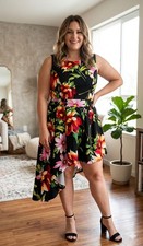 Floral Impulsive Asymmetrical Dress - Size 1X