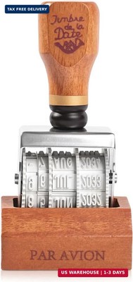 Roller Date Stamp, DIY Day Month Year Stamper for 2026-2037, Natural Wood Color