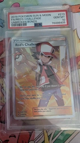 2019 POKEMON SUN & MOON UNBROKEN BONDS #213 FULL ART/RED'S CHALLENGE PSA 10