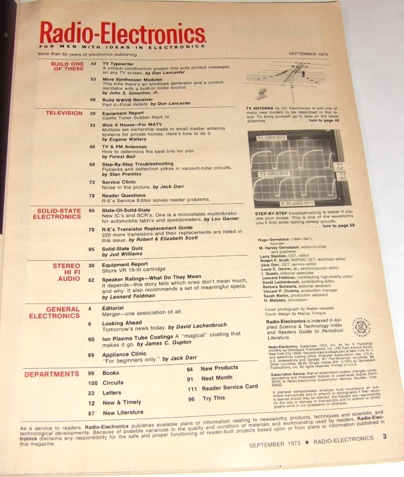 VTG SEP 1973 RADIO-ELECTRONICS MAGAZINE! 'BUILD A TV TYPEWRITER'! TYPE TO SCREEN - Imagen 2 de 4